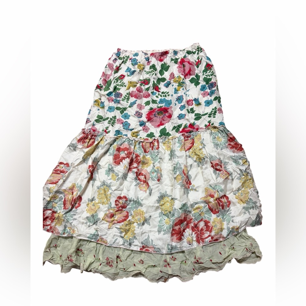Johnny Was Y2KFloral A-Line Skirt with Red and Blue Accents